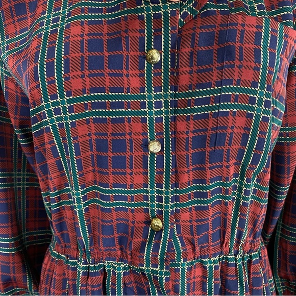 Schrader Petite Plaid Pleated Long Sleeve Button Down Vintage 80’s Dress - Picture 2 of 8